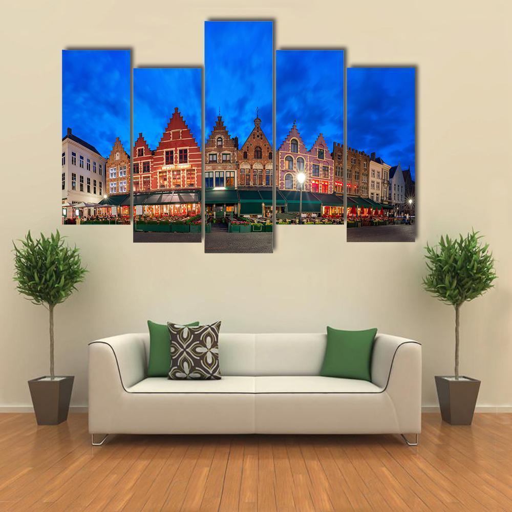 Medieval Fairytale Town At Night Canvas Wall Art-5 Pop-Gallery Wrap-47" x 32"-Tiaracle