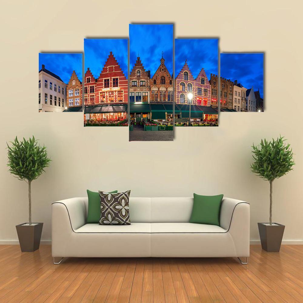 Medieval Fairytale Town At Night Canvas Wall Art-5 Star-Gallery Wrap-62" x 32"-Tiaracle