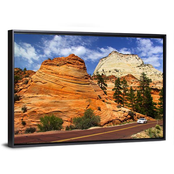 Scenic Drive In Zion National Park Canvas Wall Art-3 Horizontal-Gallery Wrap-25" x 16"-Tiaracle