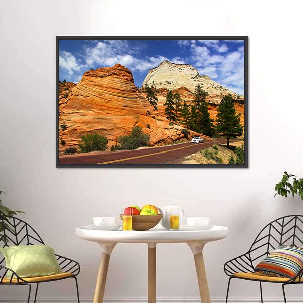 Scenic Drive In Zion National Park Canvas Wall Art-3 Horizontal-Gallery Wrap-25" x 16"-Tiaracle