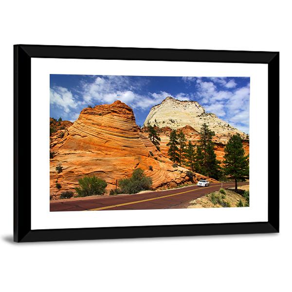 Scenic Drive In Zion National Park Canvas Wall Art-3 Horizontal-Gallery Wrap-25" x 16"-Tiaracle