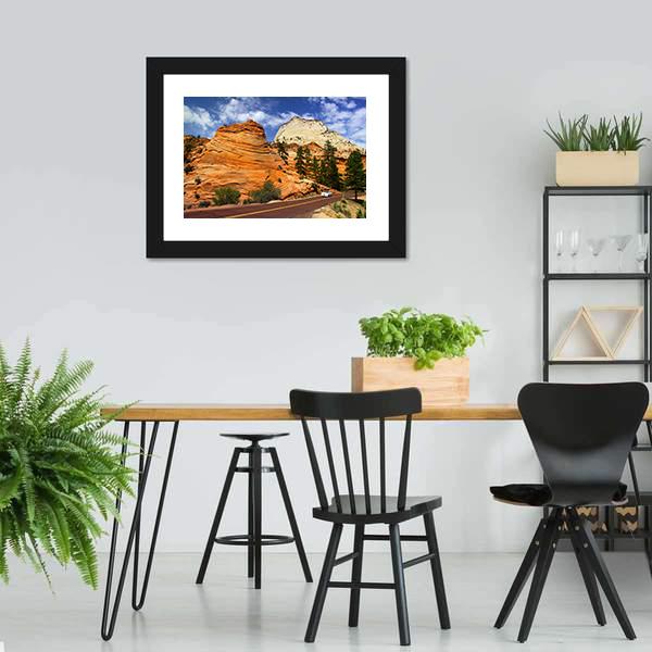 Scenic Drive In Zion National Park Canvas Wall Art-3 Horizontal-Gallery Wrap-25" x 16"-Tiaracle