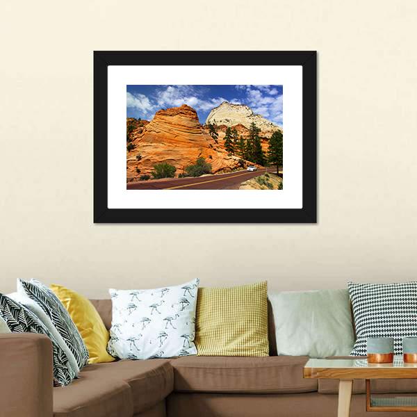 Scenic Drive In Zion National Park Canvas Wall Art-3 Horizontal-Gallery Wrap-25" x 16"-Tiaracle