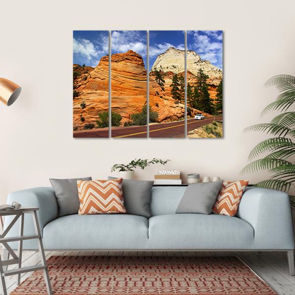 Scenic Drive In Zion National Park Canvas Wall Art-4 Horizontal-Gallery Wrap-34" x 24"-Tiaracle