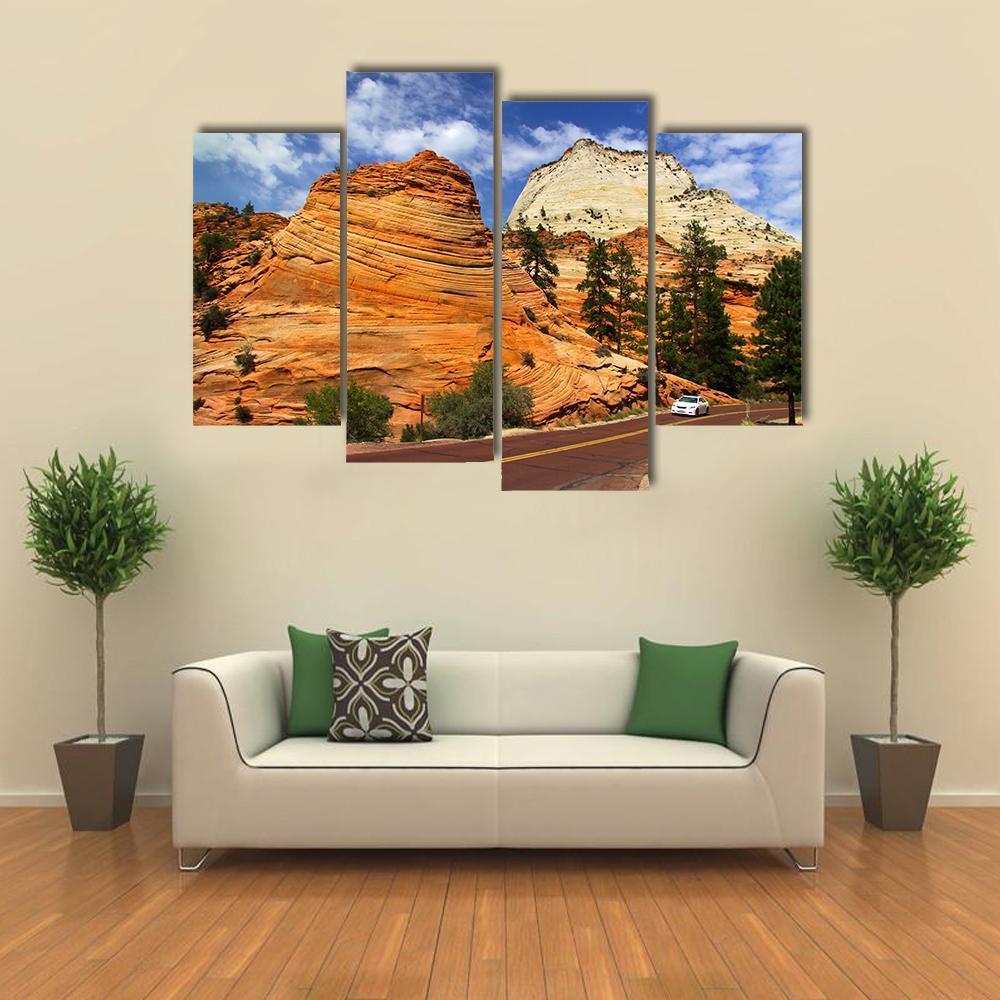Scenic Drive In Zion National Park Canvas Wall Art-4 Pop-Gallery Wrap-50" x 32"-Tiaracle