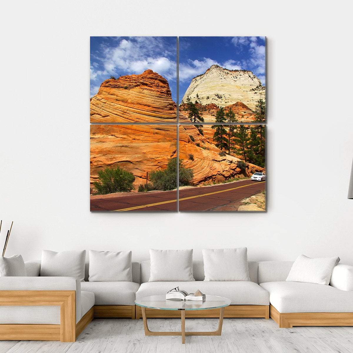 Scenic Drive In Zion National Park Canvas Wall Art-4 Square-Gallery Wrap-17" x 17"-Tiaracle