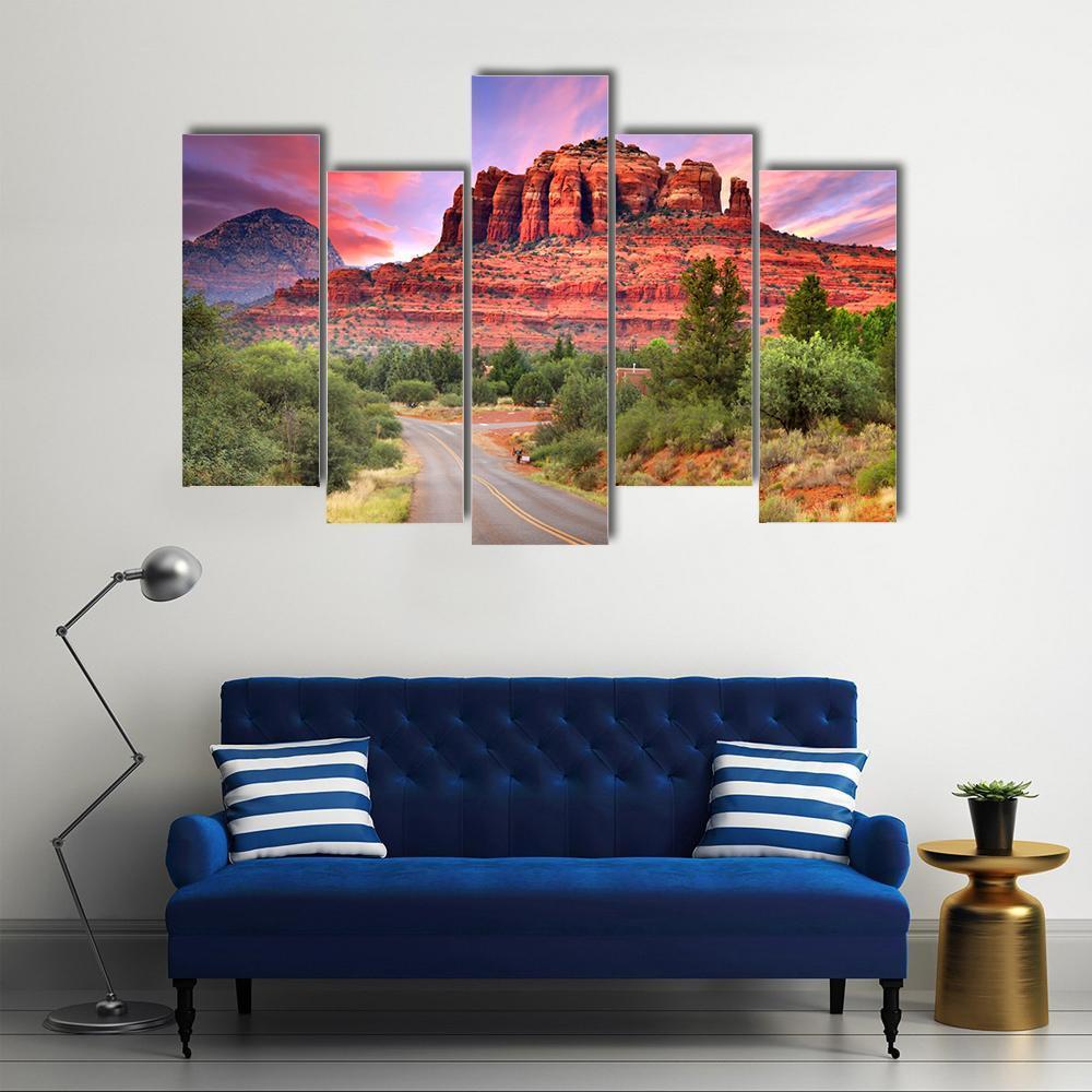Scenic Drive Through Sedona Arizona Canvas Wall Art-5 Pop-Gallery Wrap-47" x 32"-Tiaracle