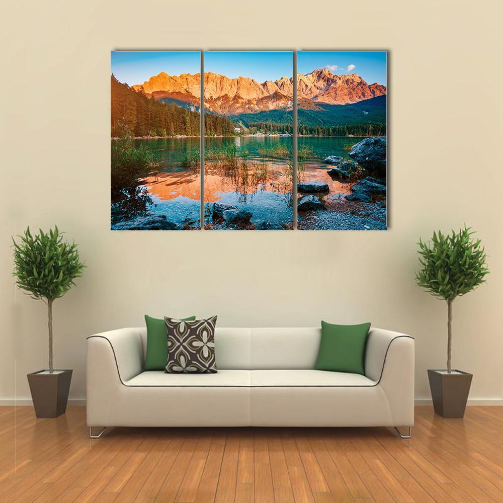 Scenic Famous Lake Eibsee Canvas Wall Art-3 Horizontal-Gallery Wrap-37" x 24"-Tiaracle