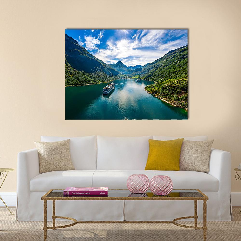 Scenic Geiranger Fjord In Norway Canvas Wall Art-5 Horizontal-Gallery Wrap-22" x 12"-Tiaracle
