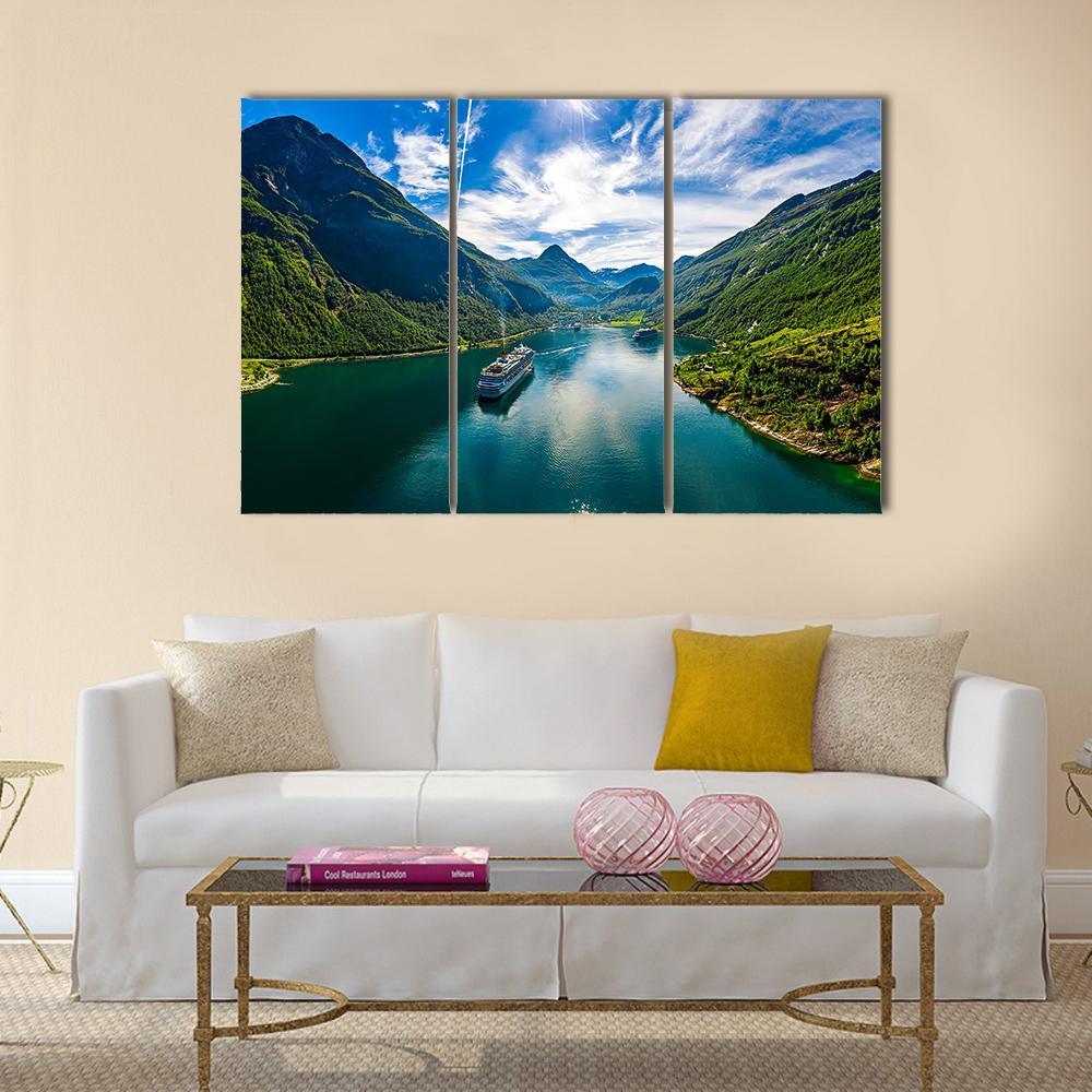 Scenic Geiranger Fjord In Norway Canvas Wall Art-3 Horizontal-Gallery Wrap-25" x 16"-Tiaracle