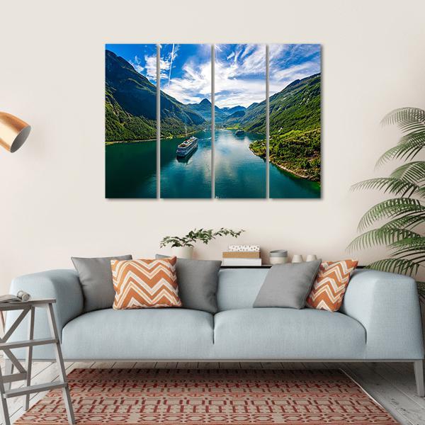 Scenic Geiranger Fjord In Norway Canvas Wall Art-4 Horizontal-Gallery Wrap-34" x 24"-Tiaracle
