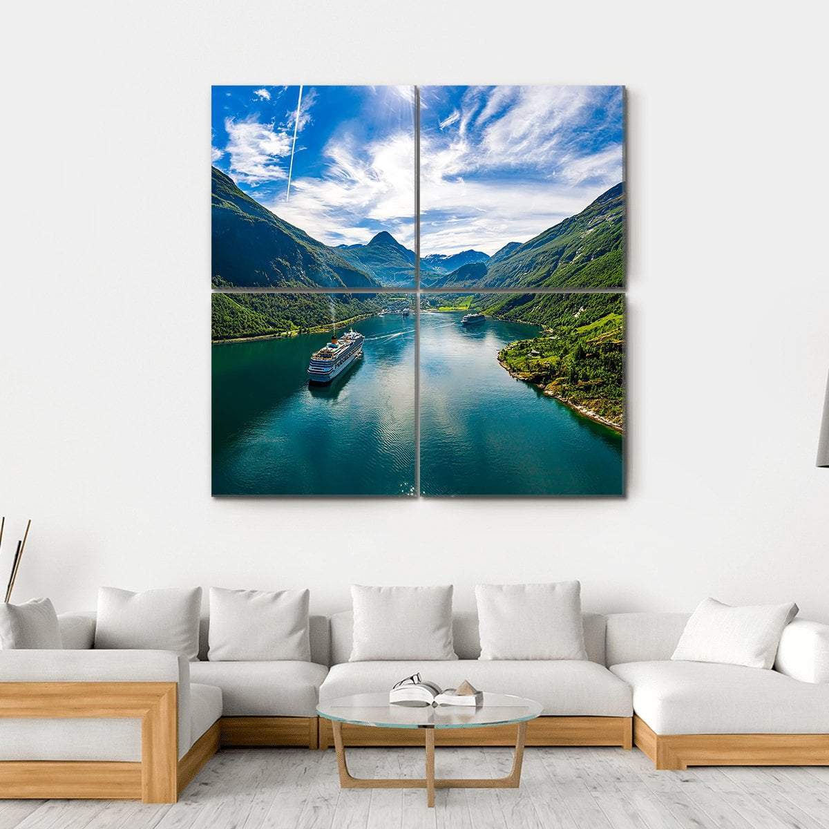 Scenic Geiranger Fjord In Norway Canvas Wall Art-4 Square-Gallery Wrap-17" x 17"-Tiaracle