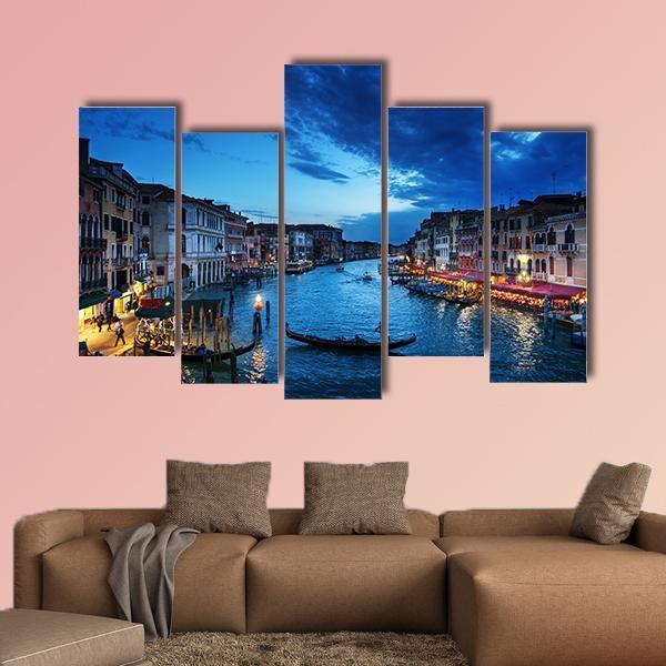 Grand Canal In Sunset Time Canvas Wall Art-5 Pop-Gallery Wrap-47" x 32"-Tiaracle