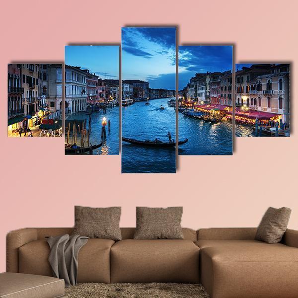 Grand Canal In Sunset Time Canvas Wall Art-5 Star-Gallery Wrap-62" x 32"-Tiaracle