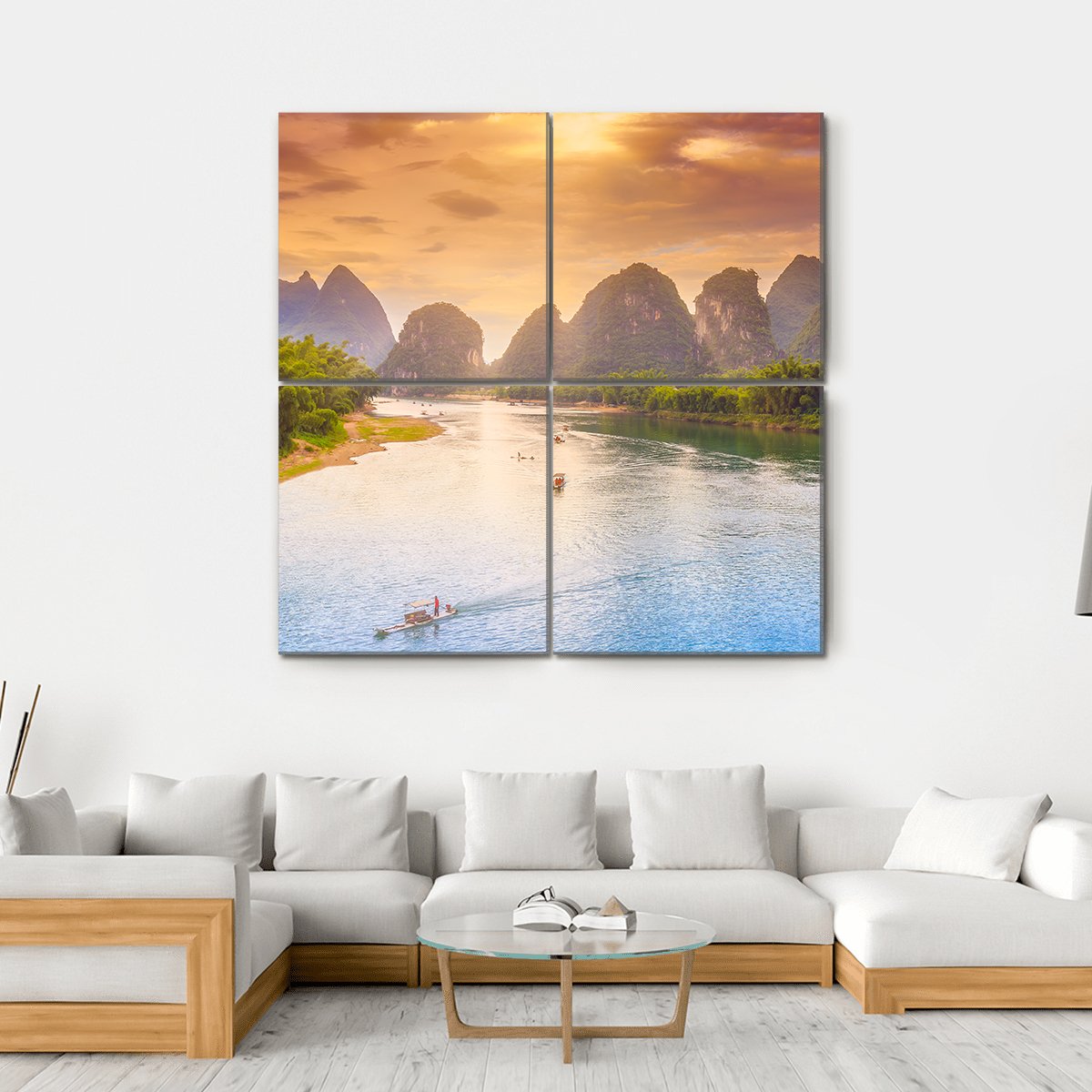 Scenic Guilin Scenery Canvas Wall Art-4 Square-Gallery Wrap-17" x 17"-Tiaracle