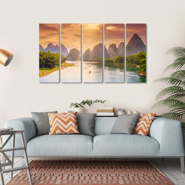 Scenic Guilin Scenery Canvas Wall Art-5 Horizontal-Gallery Wrap-22" x 12"-Tiaracle