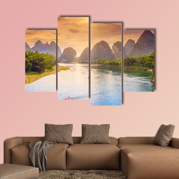 Scenic Guilin Scenery Canvas Wall Art-4 Pop-Gallery Wrap-50" x 32"-Tiaracle