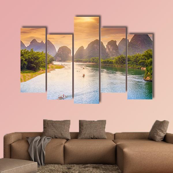 Scenic Guilin Scenery Canvas Wall Art-5 Pop-Gallery Wrap-47" x 32"-Tiaracle