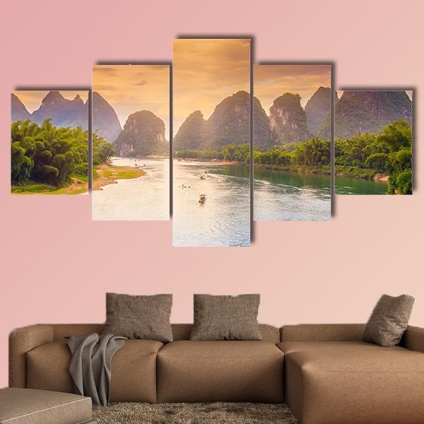 Scenic Guilin Scenery Canvas Wall Art-5 Star-Gallery Wrap-62" x 32"-Tiaracle
