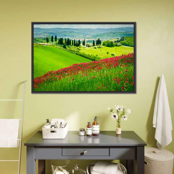 Scenic Hill In Tuscany Canvas Wall Art-1 Piece-Floating Frame-24" x 16"-Tiaracle