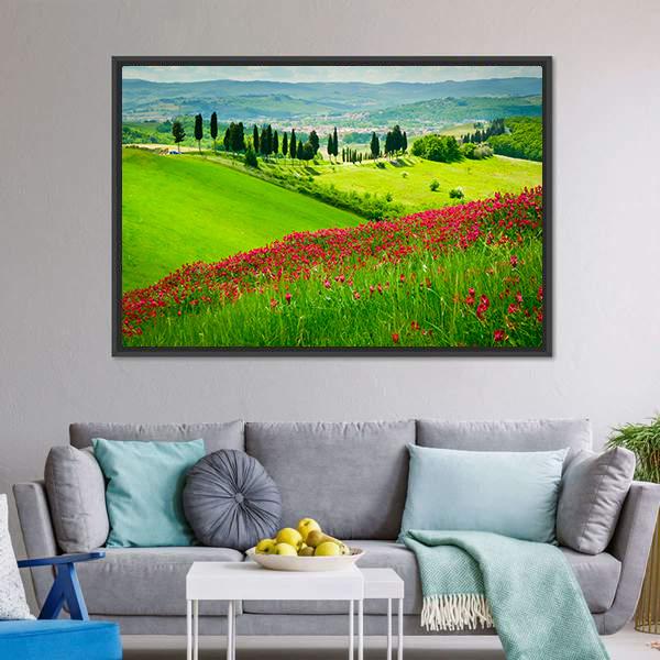 Scenic Hill In Tuscany Canvas Wall Art-3 Horizontal-Gallery Wrap-25" x 16"-Tiaracle
