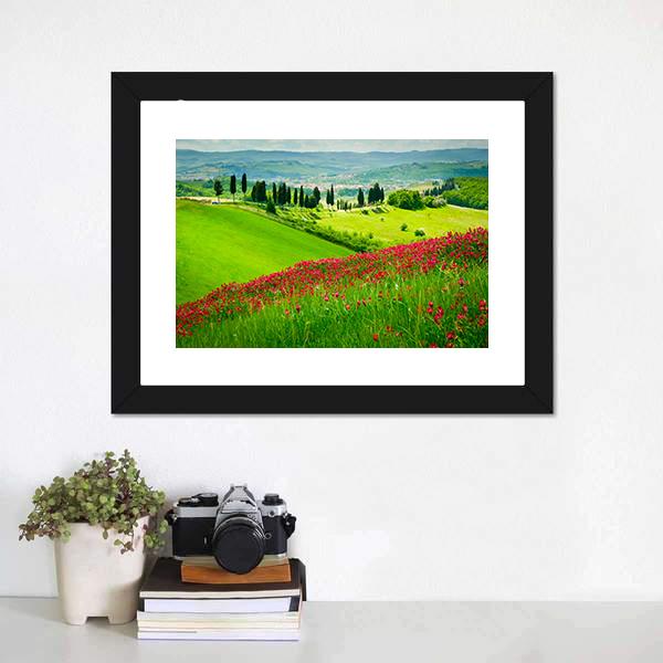 Scenic Hill In Tuscany Canvas Wall Art-1 Piece-Framed Print-20" x 16"-Tiaracle