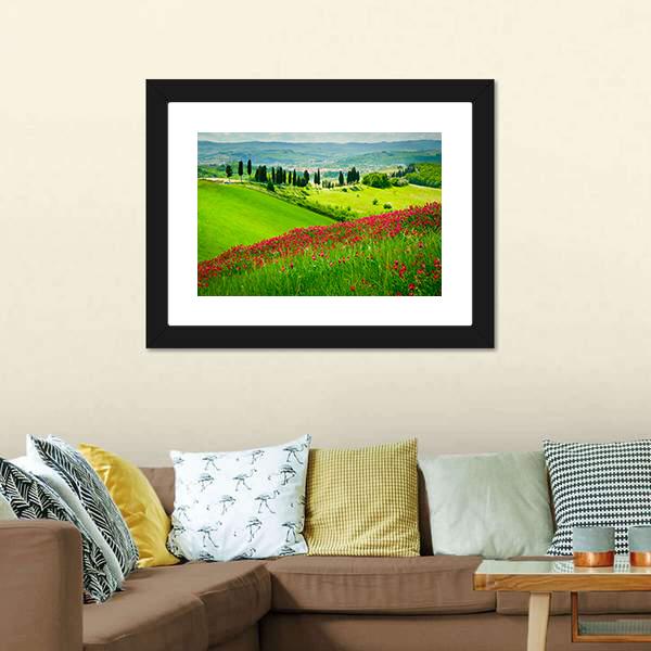 Scenic Hill In Tuscany Canvas Wall Art-3 Horizontal-Gallery Wrap-25" x 16"-Tiaracle