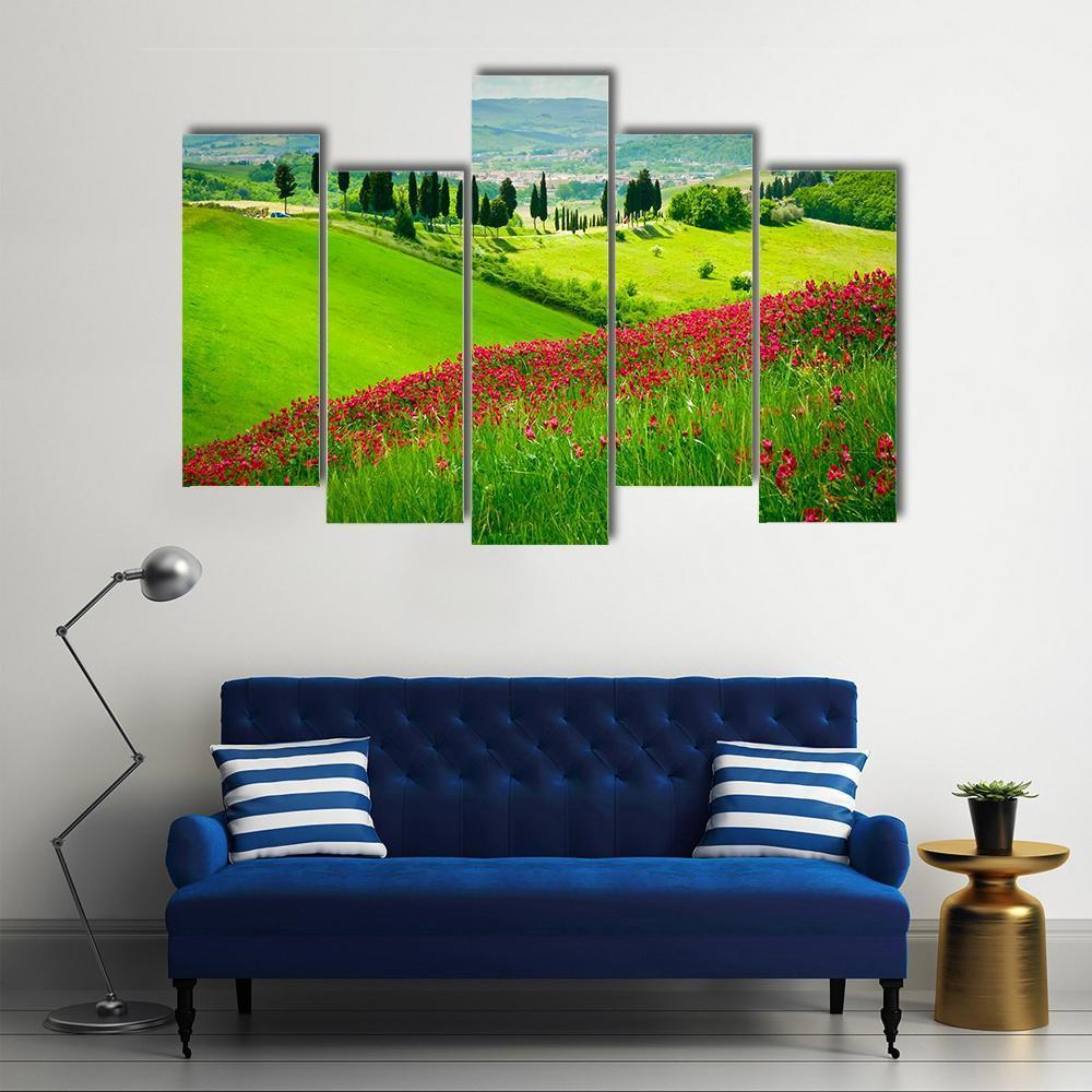 Scenic Hill In Tuscany Canvas Wall Art-5 Pop-Gallery Wrap-47" x 32"-Tiaracle