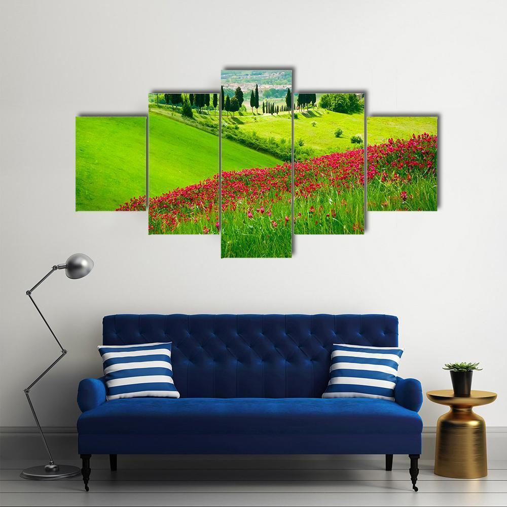 Scenic Hill In Tuscany Canvas Wall Art-5 Star-Gallery Wrap-62" x 32"-Tiaracle