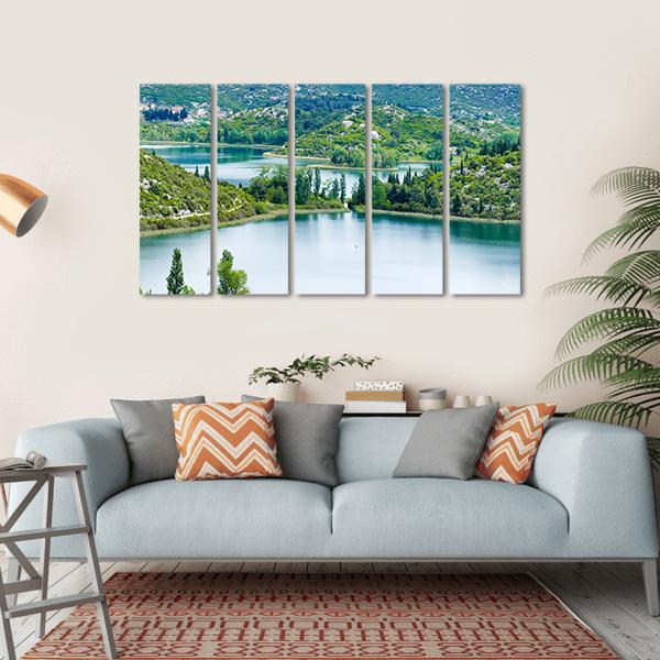 Scenic Lake In Croatia Canvas Wall Art-5 Horizontal-Gallery Wrap-22" x 12"-Tiaracle