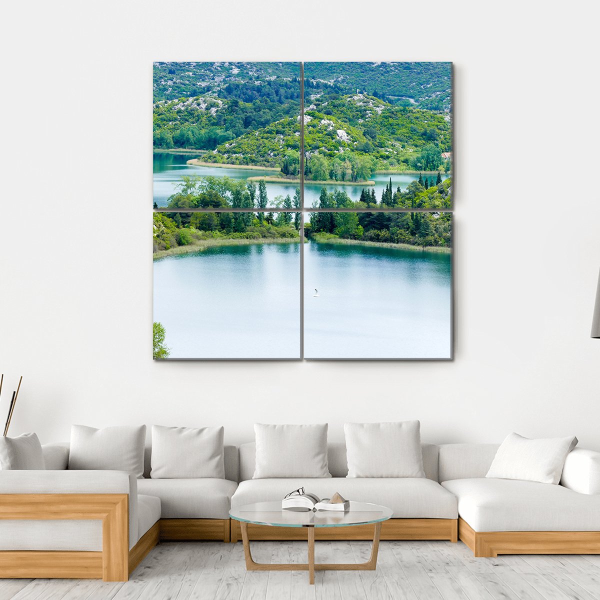 Scenic Lake In Croatia Canvas Wall Art-5 Horizontal-Gallery Wrap-22" x 12"-Tiaracle