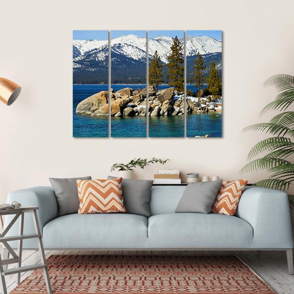 Scenic Lake Tahoe In Winter Canvas Wall Art-4 Horizontal-Gallery Wrap-34" x 24"-Tiaracle