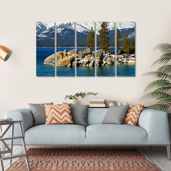 Scenic Lake Tahoe In Winter Canvas Wall Art-5 Horizontal-Gallery Wrap-22" x 12"-Tiaracle