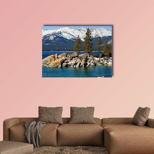 Scenic Lake Tahoe In Winter Canvas Wall Art-1 Piece-Gallery Wrap-48" x 32"-Tiaracle