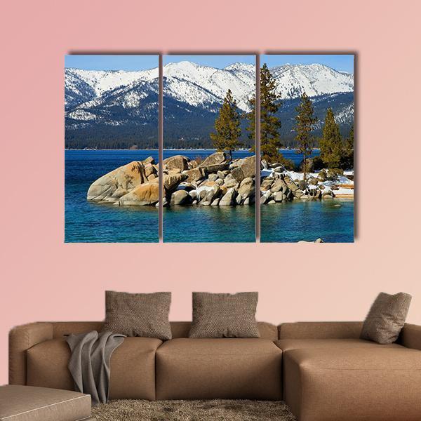 Scenic Lake Tahoe In Winter Canvas Wall Art-3 Horizontal-Gallery Wrap-37" x 24"-Tiaracle
