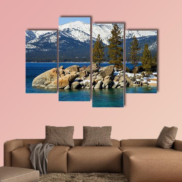 Scenic Lake Tahoe In Winter Canvas Wall Art-4 Pop-Gallery Wrap-50" x 32"-Tiaracle