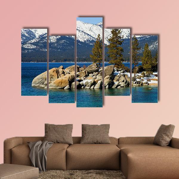 Scenic Lake Tahoe In Winter Canvas Wall Art-5 Pop-Gallery Wrap-47" x 32"-Tiaracle