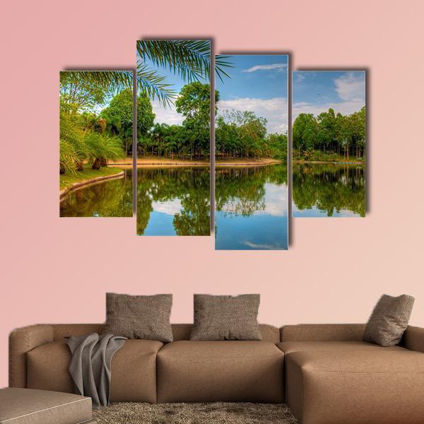 Scenic Lake View With Garden Canvas Wall Art-4 Pop-Gallery Wrap-50" x 32"-Tiaracle