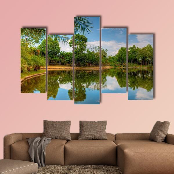 Scenic Lake View With Garden Canvas Wall Art-5 Pop-Gallery Wrap-47" x 32"-Tiaracle