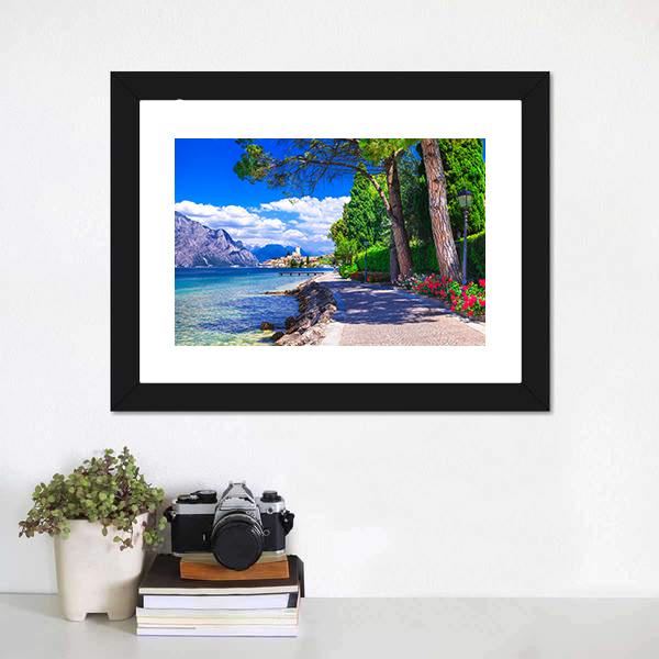Scenic Landscape Of Lago Di Garda Canvas Wall Art-1 Piece-Framed Print-20" x 16"-Tiaracle