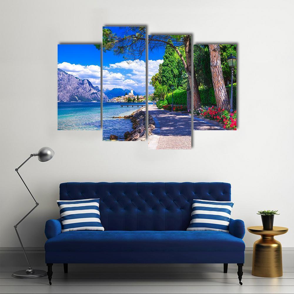 Scenic Landscape Of Lago Di Garda Canvas Wall Art-4 Pop-Gallery Wrap-50" x 32"-Tiaracle