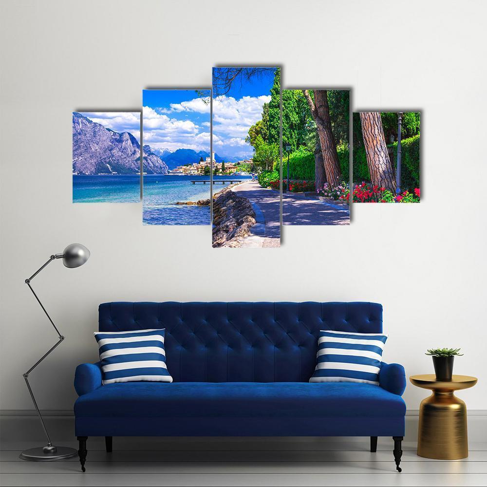 Scenic Landscape Of Lago Di Garda Canvas Wall Art-5 Star-Gallery Wrap-62" x 32"-Tiaracle