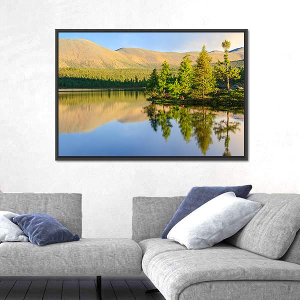 Scenic Mountain Lake In Summer Canvas Wall Art-1 Piece-Floating Frame-24" x 16"-Tiaracle