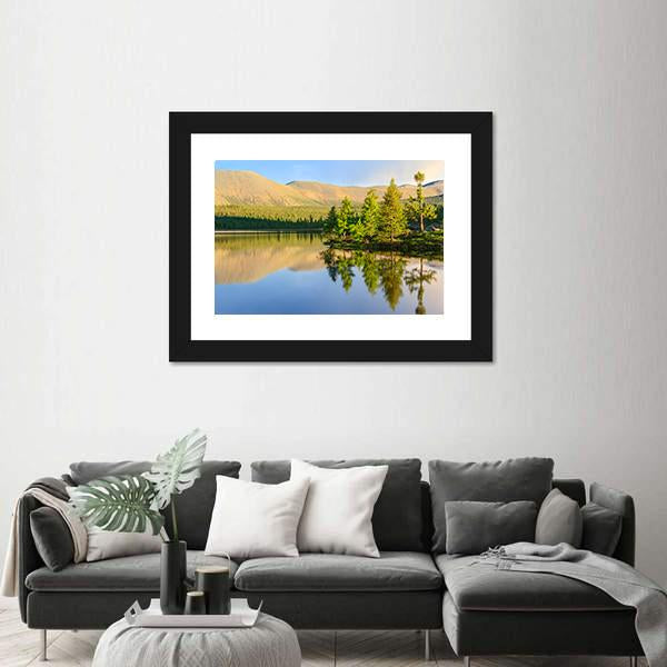Scenic Mountain Lake In Summer Canvas Wall Art-1 Piece-Framed Print-20" x 16"-Tiaracle