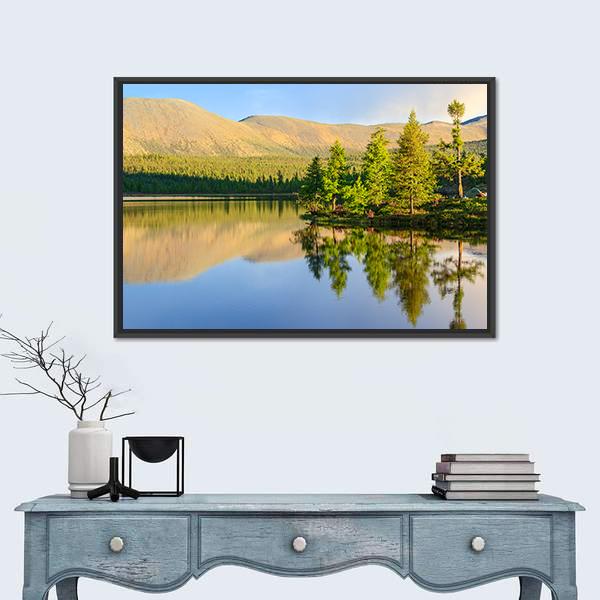 Scenic Mountain Lake In Summer Canvas Wall Art-3 Horizontal-Gallery Wrap-25" x 16"-Tiaracle