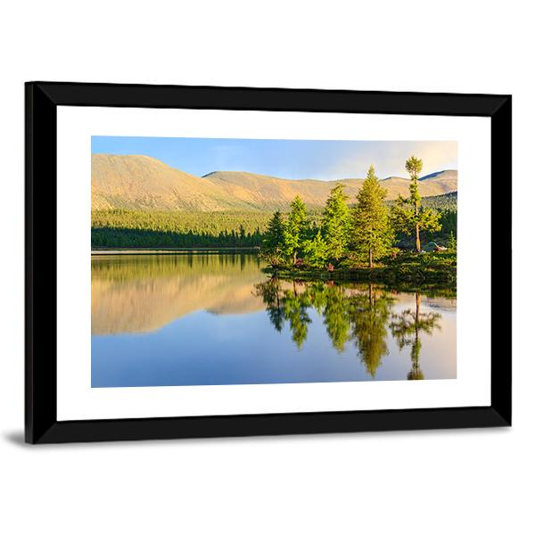 Scenic Mountain Lake In Summer Canvas Wall Art-3 Horizontal-Gallery Wrap-25" x 16"-Tiaracle