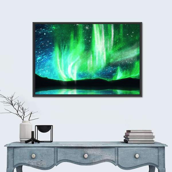 Scenic Northern Lights Canvas Wall Art-1 Piece-Floating Frame-24" x 16"-Tiaracle