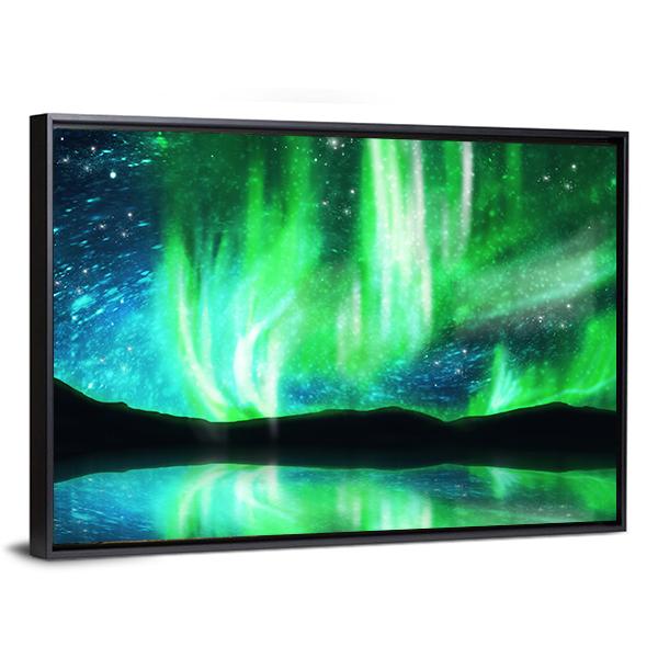 Scenic Northern Lights Canvas Wall Art-3 Horizontal-Gallery Wrap-25" x 16"-Tiaracle