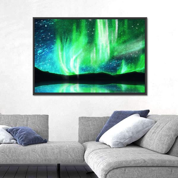 Scenic Northern Lights Canvas Wall Art-3 Horizontal-Gallery Wrap-25" x 16"-Tiaracle