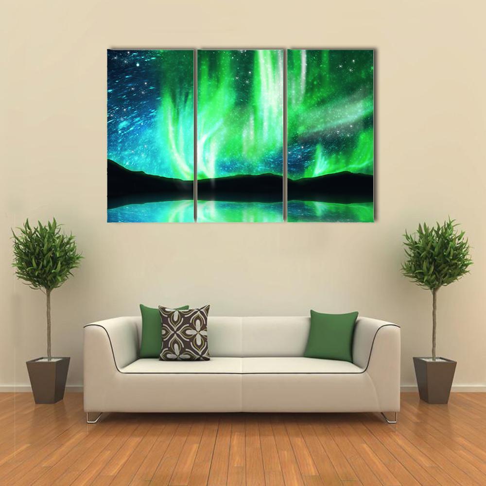 Scenic Northern Lights Canvas Wall Art-3 Horizontal-Gallery Wrap-37" x 24"-Tiaracle